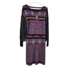 Rara Avis by Iris Apfel Sweater Dress Purple Black Metallic Fringe NWT Size M